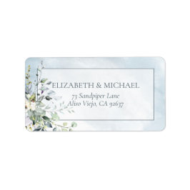Dusty Blue Botanical Greenery Watercolor Adress Adressetikett