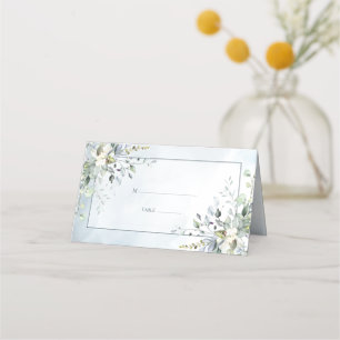 Dusty Blue Botanical Greenery Watercolor Placeringskort