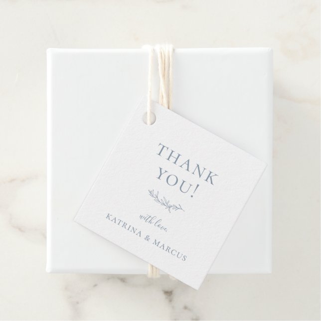 Dusty Blue Botanical Gren Tack Gåvor Etiketter (På plats)