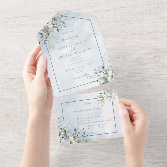 Dusty Blue Botanical Grey Watercolor Script (Avrivbar del)