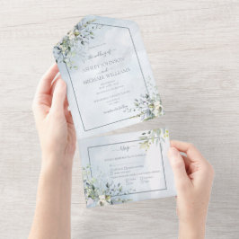 Dusty Blue Botanical Grey Watercolor Script