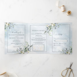 Dusty Blue Botanical Grey Watercolor Script