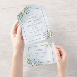 Dusty Blue Botanical Grey Watercolor Script