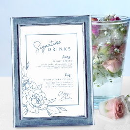 Dusty Blue Botanical Namnteckning Drink Bröllop-te Poster