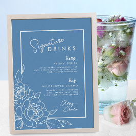 Dusty Blue Botanical Namnteckning Drink Bröllop-te Poster