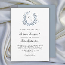 Dusty Blue Botanical Vapensköld Monogram Bröllop