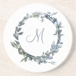 Dusty Blue Botanical Wandean Monogram Underlägg