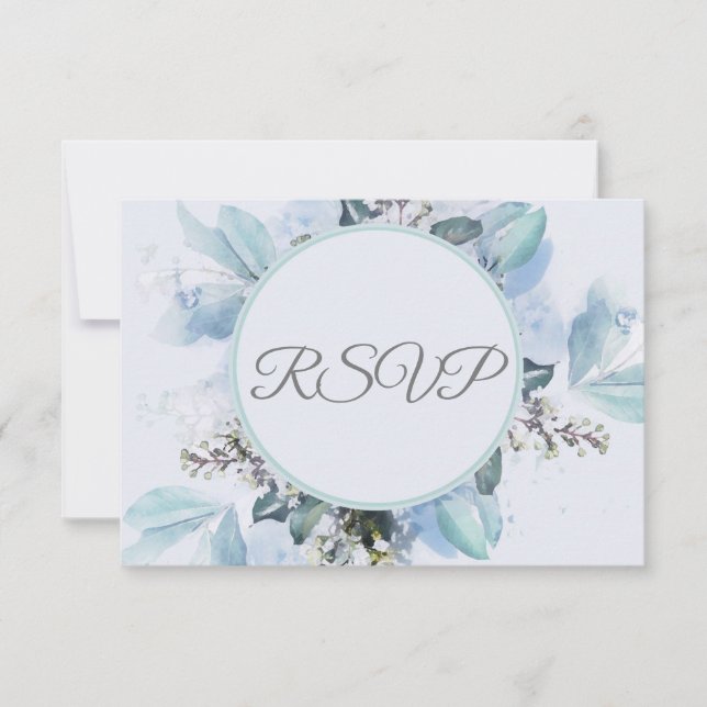 Dusty Blue Botanical Watercolor Bröllop OSA (Framsida)