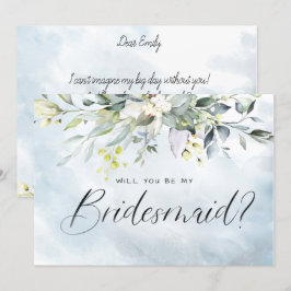 Dusty Blue Botanical Watercolor Script Bridesmaid Inbjudningar