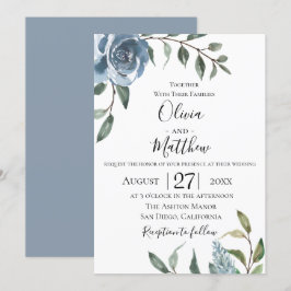 Dusty Blue Botanical Wedding bjudande Inbjudningar
