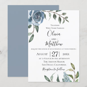 Dusty Blue Botanical Wedding bjudande Inbjudningar
