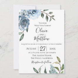 Dusty Blue Botanical Wedding bjudande Inbjudningar