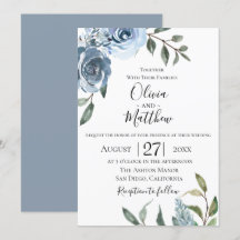 Dusty Blue Botanical Wedding bjudande