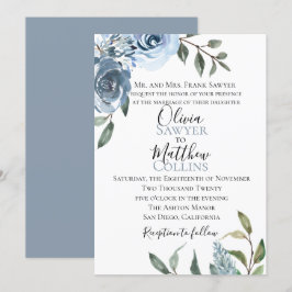 Dusty Blue Botanical Wedding bjudande Inbjudningar