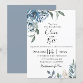 Dusty Blue Botanical Wedding bjudande Inbjudningar