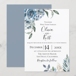 Dusty Blue Botanical Wedding bjudande Inbjudningar