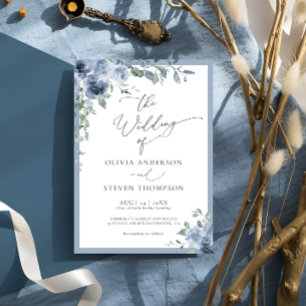 Dusty Blue Botanical Wedding bjudande Inbjudningar