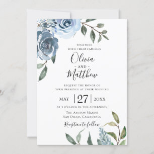 Dusty Blue Botanical Wedding bjudande Inbjudningar