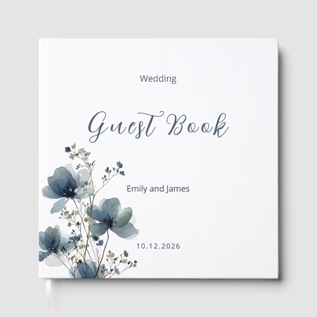 Dusty Blue Botanical Wedding Gästböcker (Framsida)