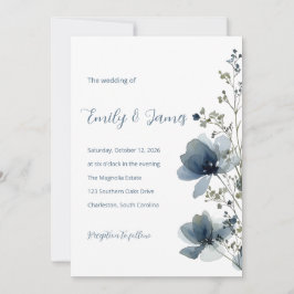 Dusty Blue Botanical Wedding Inbjudningar