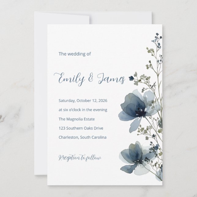 Dusty Blue Botanical Wedding Inbjudningar (Framsida)
