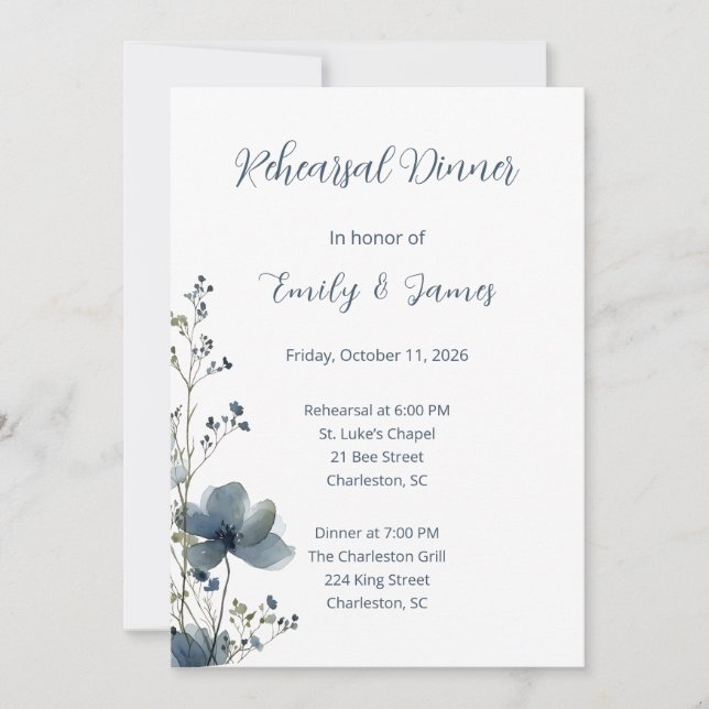 Dusty Blue Botanical Wedding Inbjudningar (Framsida)