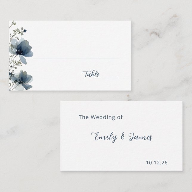 Dusty Blue Botanical Wedding Placeringskort (Fram/baksida)