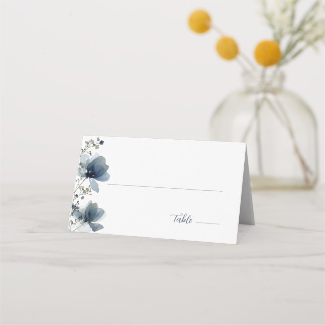 Dusty Blue Botanical Wedding Placeringskort (Framsida)