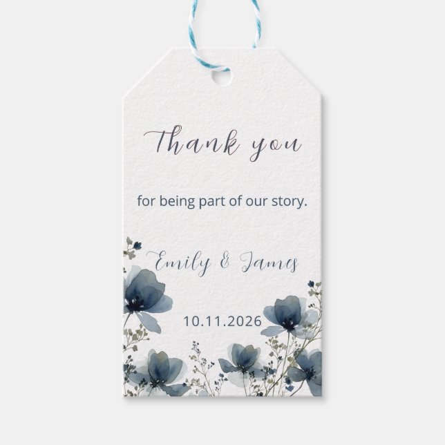 Dusty Blue Botanical Wedding Presentetikett (Framsidan)