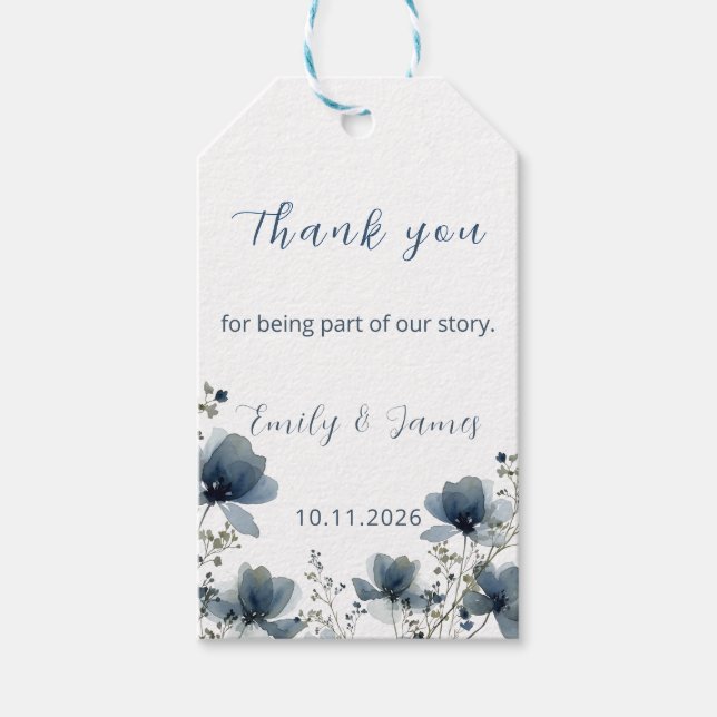 Dusty Blue Botanical Wedding Presentetikett (Framsidan)