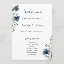 Dusty Blue Botanical Wedding Program