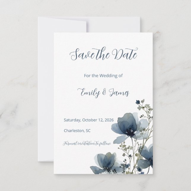 Dusty Blue Botanical Wedding Spara Datumet (Framsida)
