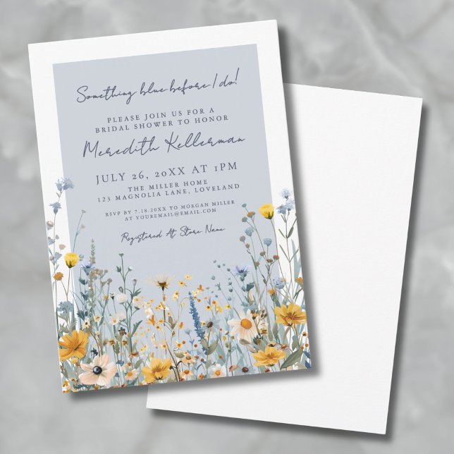 Dusty Blue Botanical Wildblomma Möhippa Inbjudningar (Dusty Blue Botanical Wildflower Bridal Shower Invitation)