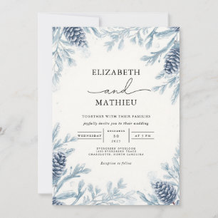 Dusty Blue Botanical Winter Wedding Inbjudningar