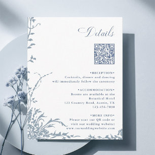 Dusty Blue Botaniska Bröllops QR-kod Detaljer Tilläggskort