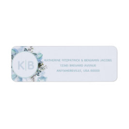 Dusty Blue Botaniska Monogram Returadress Etikett