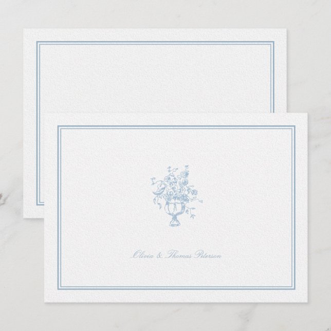 Dusty Blue Bouquet Classic Ram Bröllop par Anteckningskort (Fram/baksida)