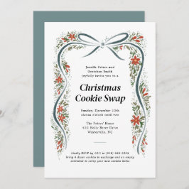 Dusty Blue Bow and Poinsettias God Jul Helgdag Inbjudningar