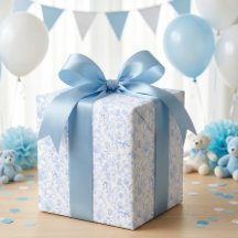 Dusty Blue Bow Blommig Vintage Pojke Baby Shower