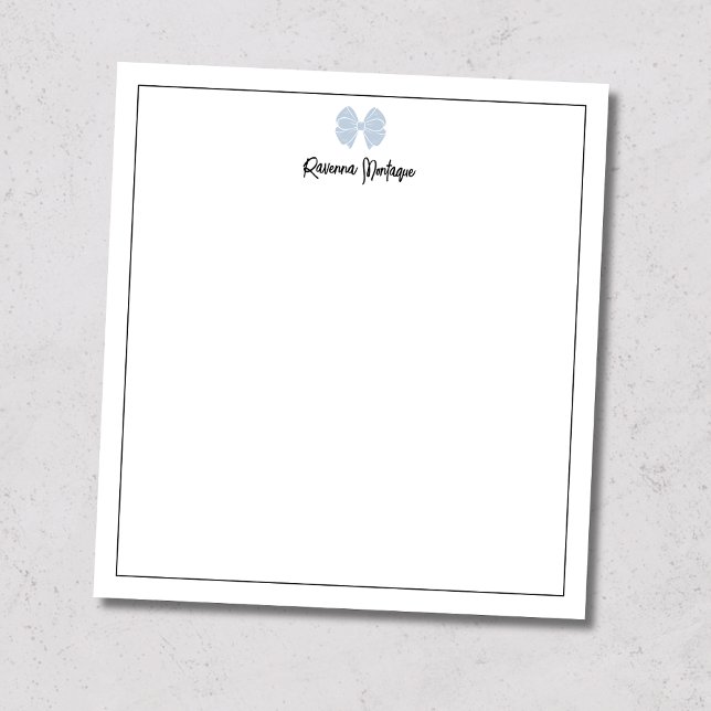 Dusty Blue Bow Border Script Anpassad Namn Script Anteckningsblock (Skapare uppladdad)