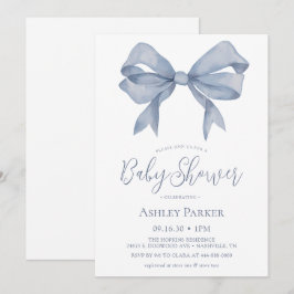 Dusty Blue Bow Boy Baby Shower-inbjudan Inbjudningar