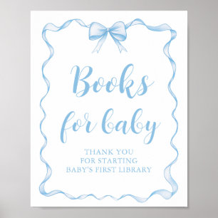 Dusty Blue Bow Boy Shower Bokar för Baby-spel Poster