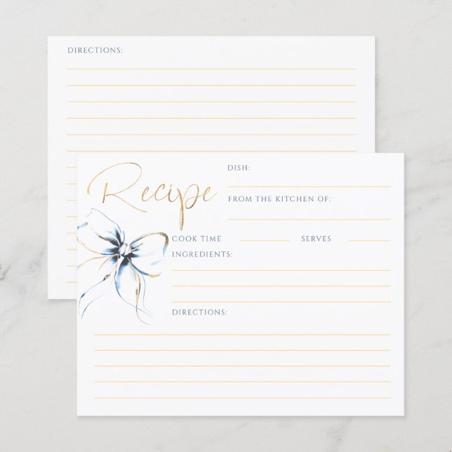  Dusty Blue Bow Bridal Recipe Card (Fram/baksida)