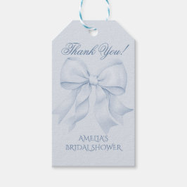 Dusty Blue Bow Bröllopsfest Tacksamhetskort Presentetikett
