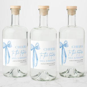 Dusty Blue Bow Cheers till den framtida Möhippan Spritflaskor Etikett