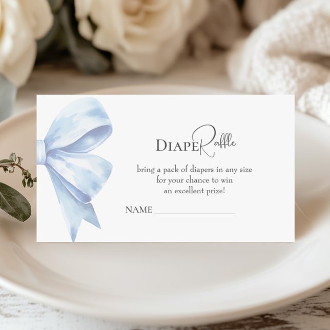 Dusty Blue Bow Diaper Raffle Baby Shower Boy Tilläggskort (Skapare uppladdad)