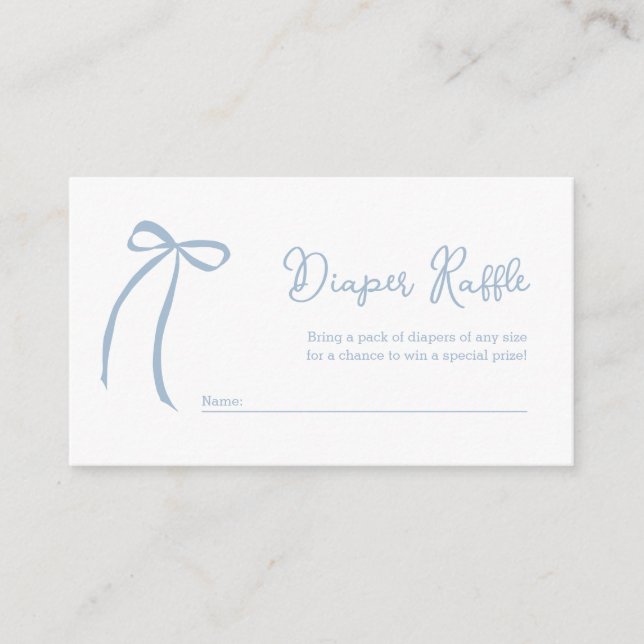 Dusty Blue Bow Diaper Raffle Insert Card Tilläggskort (Framsida)