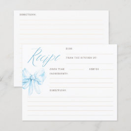 Dusty Blue Bow Elegant Bridal Shower Recipe Cards