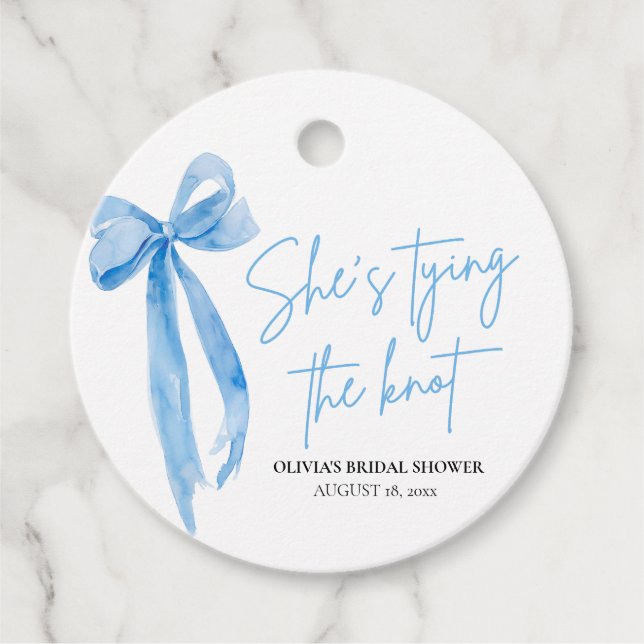 Dusty Blue Bow förlovar sig - Brudtjejfest Gåvor Etiketter (Framsida)