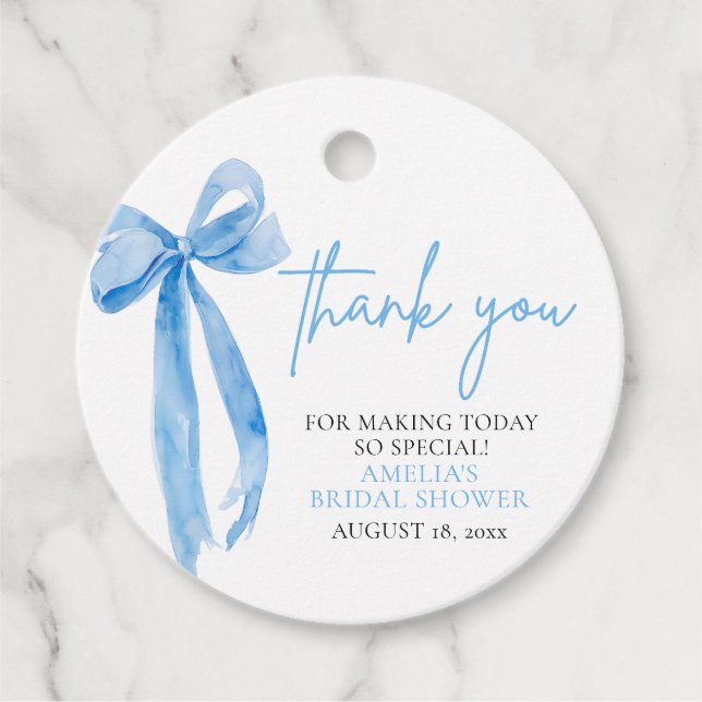 Dusty Blue Bow förlovar sig - Brudtjejfest Gåvor Etiketter (Framsida)